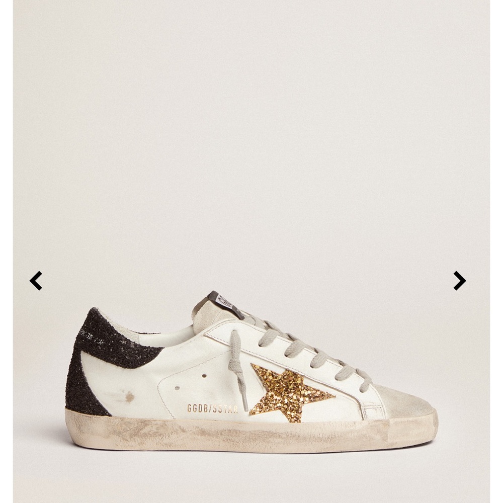 NWT Golden Goose Super-Star Sneakers with Gold Star & Glittery Black Heel